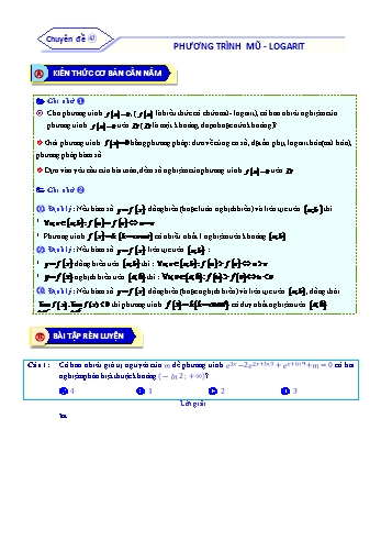Bài tập ôn tập môn Toán Lớp 12 - Chuyên đề 47: Phương trình mũ - Logarit - Năm học 2021-2022 (Kèm đáp án)