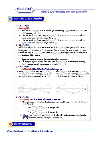Bài tập ôn tập môn Toán Lớp 12 - Chuyên đề 5: Đếm số cực trị thông qua Bảng biến thiên, bảng dấu y’ - Năm học 2021-2022 (Kèm đáp án)