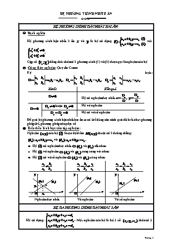 Bài tập trắc nghiệm môn Đại số Khối 10 - Chương 3 - Bài 3: Hệ phương trình nhiều ẩn (Kèm đáp án)