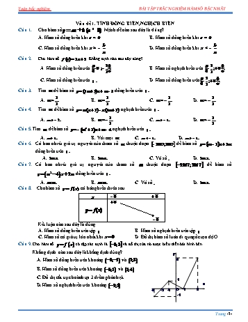 Bài tập trắc nghiệm môn Đại số Lớp 10 - Chương 2 - Bài 2: Hàm số bậc nhất (Kèm đáp án)