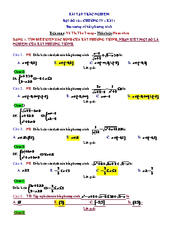 Bài tập trắc nghiệm môn Đại số Lớp 10 - Chương 4 - Bài 2: Đại cương về bất phương trình - Vũ Thị Thu Trang (Kèm đáp án)