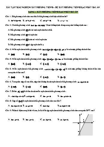 Bài tập trắc nghiệm môn Đại số Lớp 10 - Chương 4 - Bài: Bất phương trình. Hệ bất phương trình bậc nhất hai ẩn (Kèm đáp án)