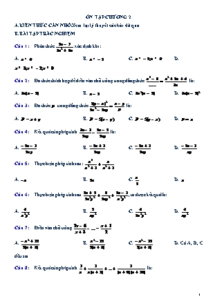 Bài tập trắc nghiệm môn Đại số Lớp 8 - Chương 2 - Bài 10: Ôn tập chương 2 (Có đáp án)
