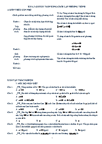 Bài tập trắc nghiệm môn Đại số Lớp 8 - Chương 3 - Bài 6+7: Giải bài toán bằng cách lập phương trình (Có đáp án)