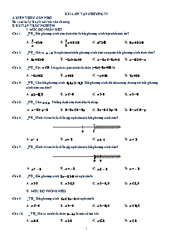 Bài tập trắc nghiệm môn Đại số Lớp 8 - Chương 4 - Bài 6: Ôn tập chương IV (Có đáp án)