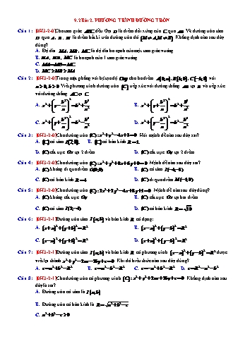 Bài tập trắc nghiệm môn Hình học Lớp 10 - Chương 3 - Bài 2: Phương trình đường tròn (Kèm đáp án)