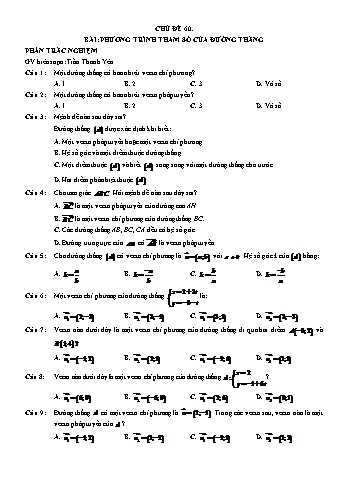 Bài tập trắc nghiệm môn Hình học Lớp 10 - Chương 3 - Bài: Phương trình tham số của đường thẳng (Kèm đáp án)