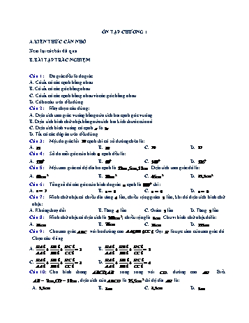 Bài tập trắc nghiệm môn Hình học Lớp 8 - Chương 1 - Bài 13: Ôn tập chương I (Có đáp án)