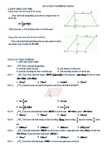 Bài tập trắc nghiệm môn Hình học Lớp 8 - Chương 2 - Bài 4: Diện tích hình thang (Có đáp án)