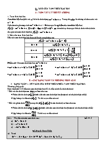 Bài tập tự luận môn Đại số Lớp 10 - Chương 4 - Bài: Dấu của tam thức bậc hai (Kèm đáp án)