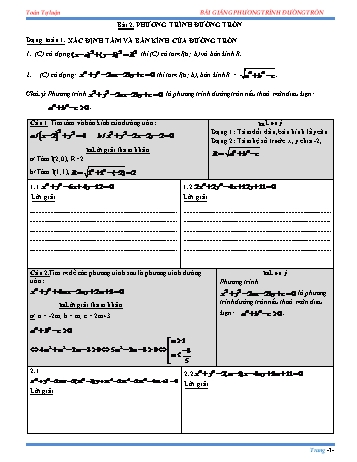 Bài tập tự luận môn Hình học Lớp 10 - Chương 3 - Bài 2: Phương trình đường tròn (Kèm đáp án)
