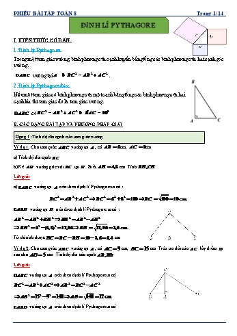 Phiếu bài tập môn Toán Lớp 8 - Bài: Định lí Pythagore