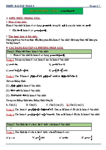 Phiếu bài tập môn Toán Lớp 8 - Bài: Hàm số bậc nhất y = ax + b; a # 0)