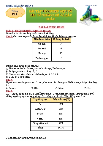 Phiếu bài tập môn Toán Lớp 8 - Bài tập: Tổng hợp một số yếu tố thống kê và xác suất