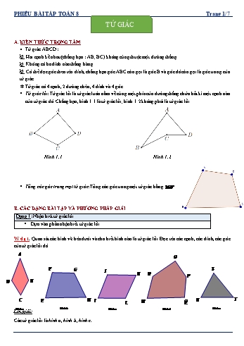 Phiếu bài tập môn Toán Lớp 8 - Bài: Tứ giác