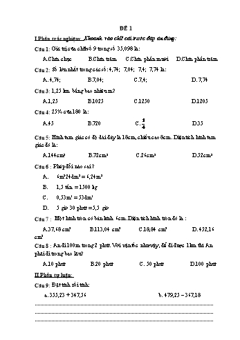 10 Đề ôn tập học kì II môn Toán Lớp 5
