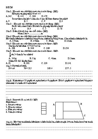 11 Đề ôn tập học kì II môn Toán Lớp 3