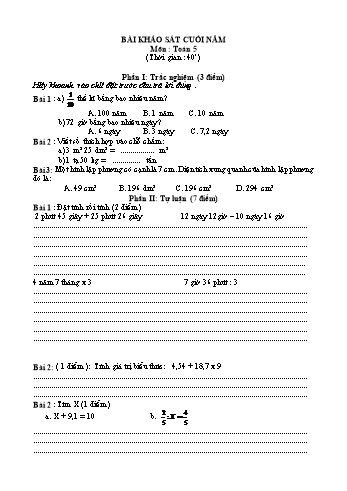2 Đề khảo sát cuối năm môn Toán Lớp 5