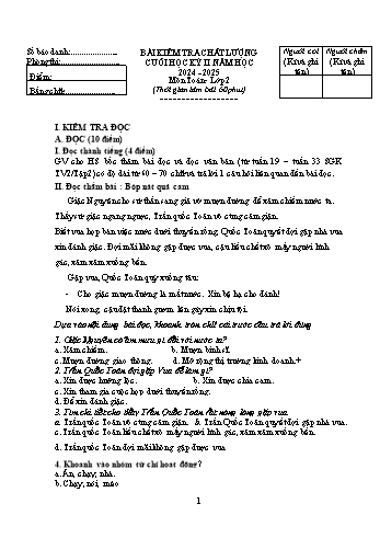 2 Đề kiểm tra chất lượng cuối học kì II năm học 2024-2025 môn Tiếng Việt Lớp 2