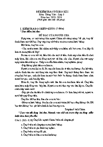 2 Đề kiểm tra cuối học kì I môn Tiếng Việt Lớp 3 năm học 2023-2024 (Có đáp án)