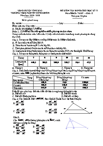 2 Đề kiểm tra đánh giá cuối học kỳ II môn Toán Khối 8 - Năm học 2024-2025 - Trường THCS Nguyễn Bỉnh Khiêm (Có đáp án)