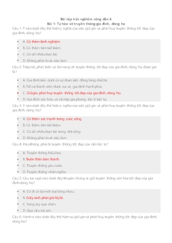 20 Câu hỏi trắc nghiệm môn Giáo dục công dân 6 (Có đáp án)