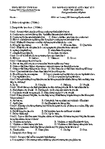 4 Đề kiểm tra đánh giá giữa học kì II môn Khoa học tự nhiên 8 - Trường THCS Nguyễn Bỉnh Khiêm