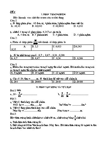 4 Đề ôn tập môn Toán Lớp 5