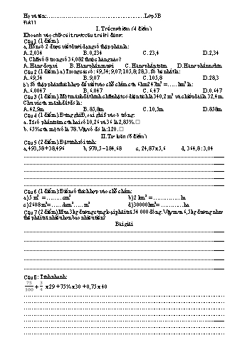 4 Đề ôn thi học kì môn Toán Lớp 5