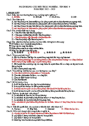40 Câu trắc nghiệm ôn tập cuối học kì I Tin học 9 - Năm học 2022-2023 (Có đáp án)
