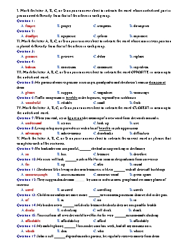 40 Câu trắc nghiệm ôn tập thi vào 10 THPT môn Tiếng Anh (Có đáp án)