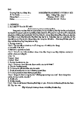6 Đề kiểm tra cuối học kì I môn Tiếng Việt 5 năm học 2020-2021 - Trường Tiểu học Hiệp Hòa