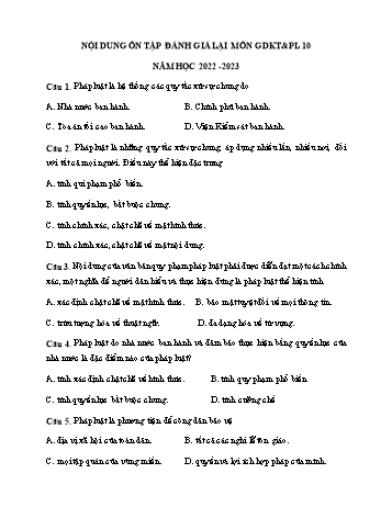 60 Câu trắc nghiệm ôn tập môn GDKT & PL 10 - Năm học 2022-2023