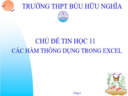 Bài giảng Tin học 11 - Bài: Các hàm thông dụng trong Excel - Trường THPT Bùi Hữu Nghĩa