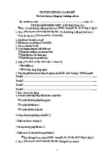 Bài học ôn tập Covid 19 Lớp 2 - Tuần 10 - Trường Tiểu học Long Mỹ