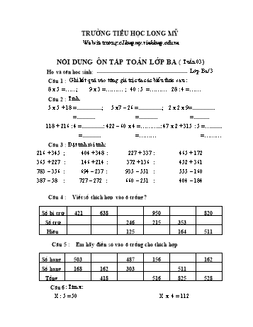 Bài học ôn tập Covid 19 Lớp 3 - Tuần 3 - Trường Tiểu học Long Mỹ