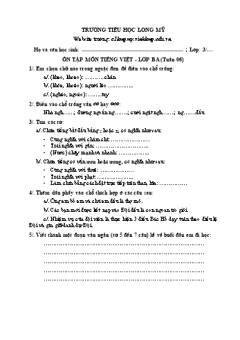 Bài học ôn tập Covid 19 Lớp 3 - Tuần 6 - Trường Tiểu học Long Mỹ