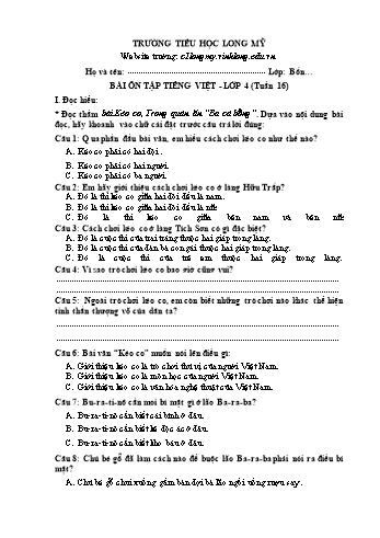 Bài học ôn tập Covid 19 Lớp 4 - Tuần 16 - Trường Tiểu học Long Mỹ