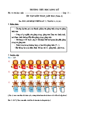 Bài học ôn tập Covid 19 Toán 2 - Tuần 4 - Trường Tiểu học Long Mỹ (Có đáp án)