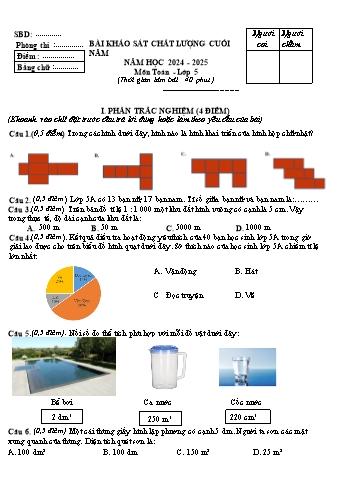 Bài khảo sát chất lượng cuối năm môn Toán Lớp 5 năm học 2024-2025