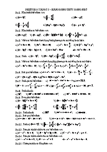 Bài tập môn Toán 8 - Chủ đề: Hằng đẳng thức đáng nhớ