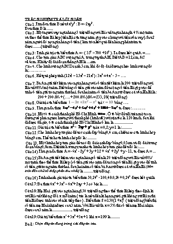 Bài tập trắc nghiệm môn Toán Lớp 8