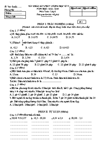 Bộ đề khảo sát chất lượng học kì II năm học 2023-2024 môn Toán Lớp 5