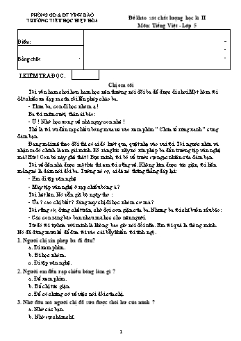 Bộ đề kiểm tra chất lượng học kì II môn Tiếng Việt Lớp 5 - Trường Tiểu học Hiệp Hòa (Có đáp án)
