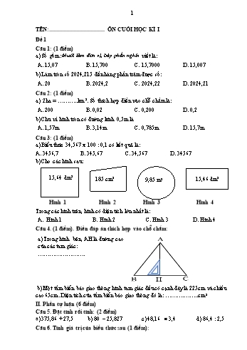 Bộ đề ôn tập học kì I môn Toán + Tiếng Việt Lớp 5