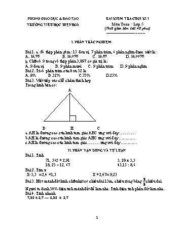 Bộ đề ôn tập kiểm tra cuối học kì I môn Toán Lớp 5