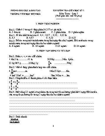 Bộ đề ôn tập kiểm tra giữa học kì I môn Toán Lớp 5