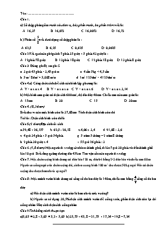 Bộ đề ôn tập môn Toán + Tiếng Việt Lớp 5