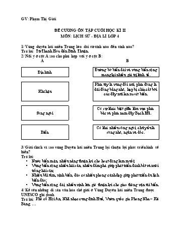 Đề cương ôn tập cuối học kì II môn Lịch sử & Địa lí 4 - Phạm Thị Giỏi