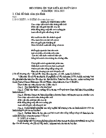 Đề cương ôn tập giữa học kì I Ngữ văn 9 - Năm học 2024-2025